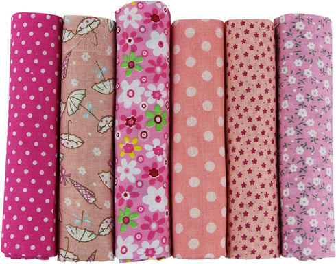 UOOOM 6pcs 50 x 50cm Patchwork Cotton Fabric DIY Handmade Sewing Quilting Fabric Different Designs (Tone-Pink)...
