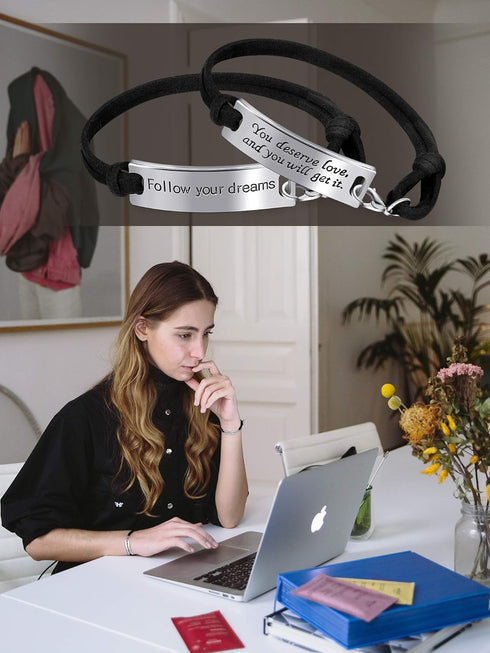 Hicarer 30 Pieces Women Inspirational Leather Bracelets Adjustable Motivational Quotes Words Engraved Bangle Bracelets Gift...