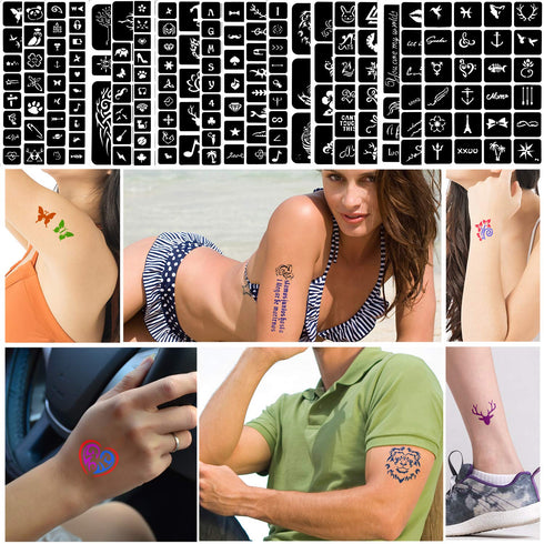 Konsait 629pcs Temporary Tattoos Stencils, Girls and Boys Glitter Tattoo Kit Templates Face Paint Stencils Body Art Stencil Stickers Pack for Adul...