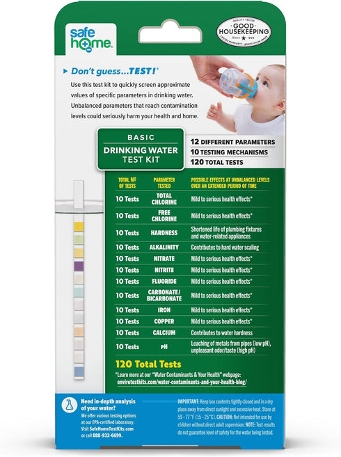 Safe Home® 12-in-1 Drinking Water Test Kit – DIY Testing for Hardness, Copper, Nitrate, Fluoride, Iron, and More – City Taps or Well Water – 10-St...