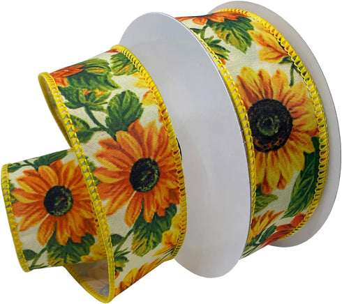 Morex Ribbon Wired Taffeta Sunflower Meadow Ribbon, 1.5 inch by 10 yards, Yellow, 7562.40/10-605...