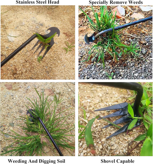 Weed Puller Tool Gardening Tools Set of 2 Uprooting Weed Pulling Tool, 4 Teeth Manganese Steel Forged Weeding Tool for Vegetable, Portable Hand We...