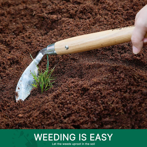 Berry&Bird Japanese Weeder-Scraper-Hoe, 12.67-Inch Gardening Sickle Hoe, Stainless Steel Bent Angle Weeding Sickle, Weeder Hoe with Ergonomic Ash ...