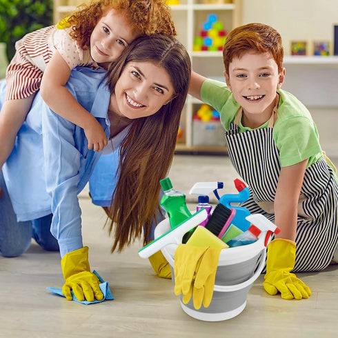 Collapsible Mop Bucket and Ice Bucket-5L(1.3 Gallon) Household Cleaning Silicone Dust Mops Bucket with no Wringer Set,Portable Bathroom Cleaning S...