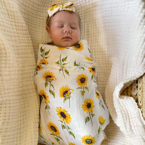 LifeTree Baby Muslin Swaddle Blankets for Boys & Girls, Newborn Swaddle Set with Matching Headband Bow, Neutral Infant Blanket Wrap, 47 x 47 inche...