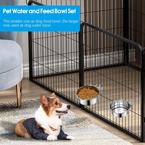 Dog Food Water Bowl for Cage with Clamp Holder, Stainless Steel Pet Kennel Hanging Bowls Non-Spill Detectable Bowls Crate Feeder for Small Medium ...
