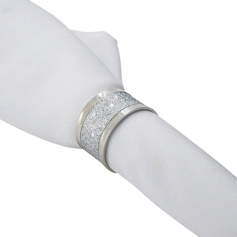 SARO LIFESTYLE 4-Piece Sparkling Design Napkin Ring Set, Silver...