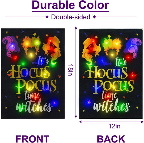 Solar Lighted Halloween Garden Flag It's Hocus Pocus Time Witches Flags for Garden Patio Lawn Outside Halloween Decorations Garden Decor (Hocus Po...