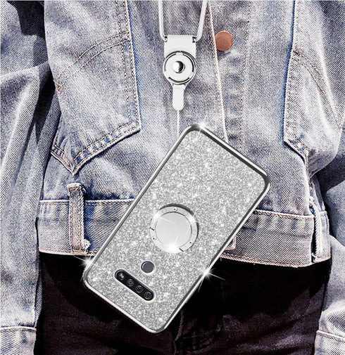 nancheng for LG K51 / LG Reflect/LG Q51 Phone Case Girls Women Cute Glitter Luxury Silicone Shockproof Protective Cover with Ring Stand & Strap - ...