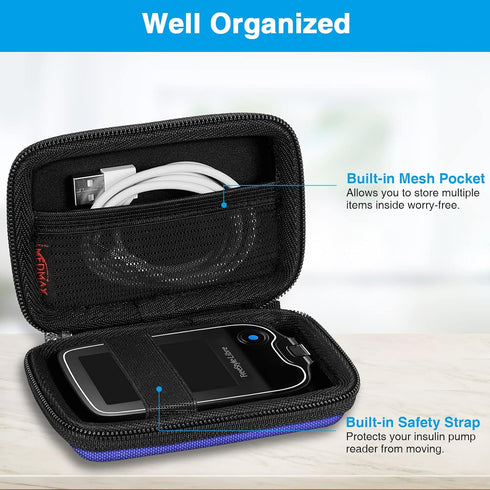 Hard Shell Protective Case for Freestyle Libre 3 2 / Libre Reader, Lightweight Shockproof Diabetic Storage Carrying Case with Clip and Handle (Blu...