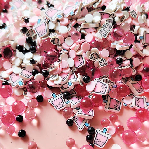 Pink Bubble Tea Pearls,Polymer Clay Sprinkle Mix (NOT EDIBLE)...