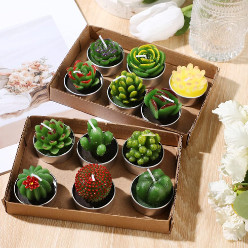 12 Pieces Cactus Tealight Candles Handmade Delicate Succulent Cactus Candles for Party Wedding Spa Home Decoration Gifts(Chic Style)...