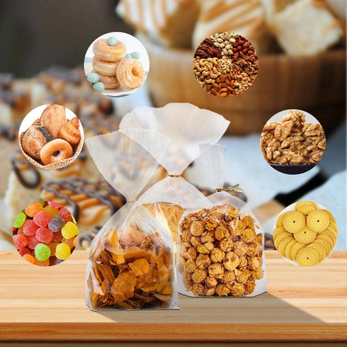 200pcs Cellophane Bags, 15x20 CM/5.9x7.9 Inches Plastic Gift Candy Bags Transparent Cookie Bags with Metallic Ribbon for Bread Biscuits Children's...