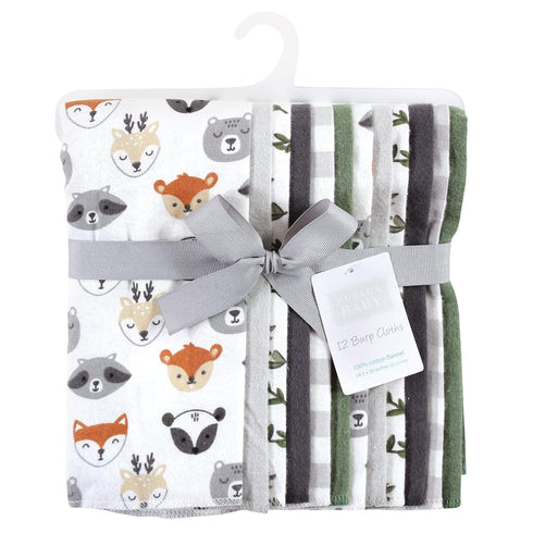 Hudson Baby Unisex Baby Cotton Flannel Burp Cloths Bundle, Woodland Faces, One Size...