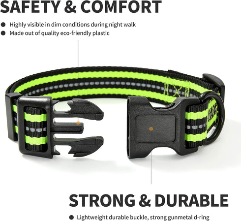 Mile High Life Reflective Dog Collar | Nylon Pet Collars wiith Buckle | Light Weight Puppy Collars | Lime Green Dog Collars for Large Dogs (Lime G...