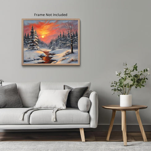 Posterizer 1 pcs-snowy jungle in winter in oil painting style-4-Landscape & Nature Art-GIft for Men Women Teens-Living Room Bedroom Decor- unframe...