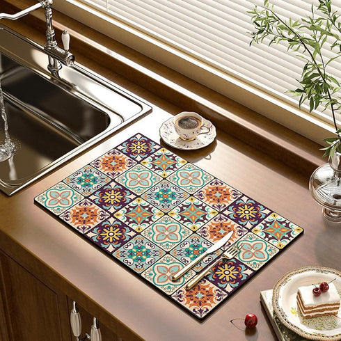 GYORI Double-Sided Non-Slip Draining Mat with Imitation Tile Print for Coffee Machines and Countertops...