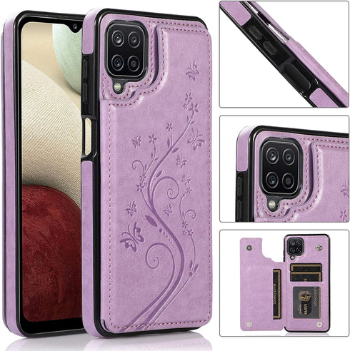 Asuwish Phone Case for Samsung Galaxy A12 with Tempered Glass Screen Protector Card Holder Wallet Cover Stand Flip Leather Cell Accessories Glaxay...