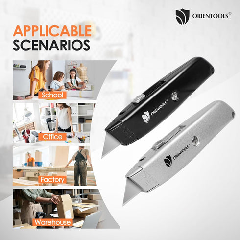 ORIENTOOLS Heavy Duty Utility Knife, Retractable Box Cutter with 3-Position Blade Lock, Sharp and Ergonomic Razor Knife with SK5 Blade, Zinc Alloy...