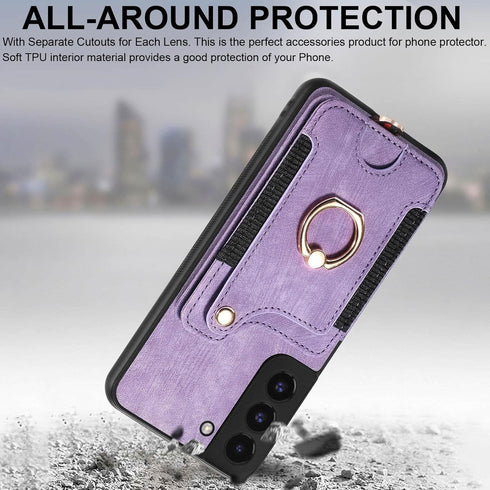 S22 Case,Card Holder Wallet for Samsung Galaxy S22 Case,Ring Holder Stand,RFID-Blocking,Wrist Strap,Camera Protector,Leather Protective Magnetic F...