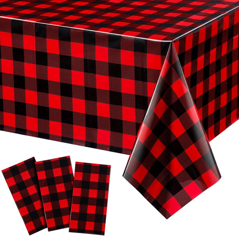 Breling Christmas Buffalo Plaid Table Cover, Red and Black Lumberjack Checkered Tablecloth Xmas Plastic Gingham Table Cover Disposable Tablecloth ...