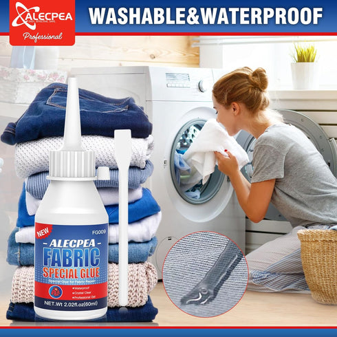60ML Fabric Glue for Clothing Permanent Washable 100% Waterproof, No Sew Solution, Washer/Dryer Safe...