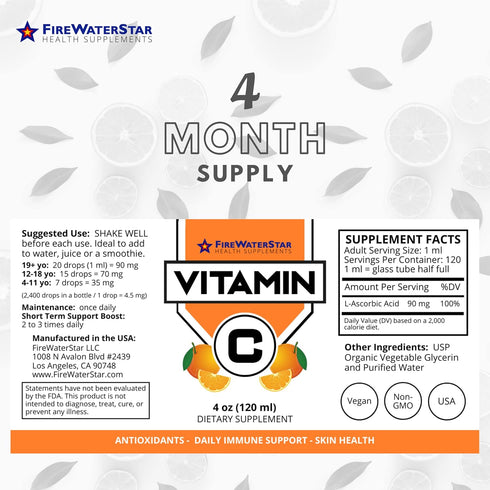 FWS Liquid Vitamin C Drops - Bioactive Vitamin C Liquid Supplement for Adults and Kids - Organic, Non-GMO, Vegan - Pure Ascorbic Acid - Skin Healt...
