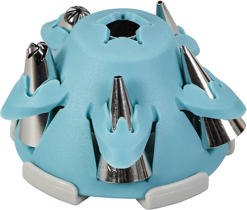 Wilton Biscuit/Cookie Piping Tip Set with Silicone Stand, Turquoise, 7 Piece...