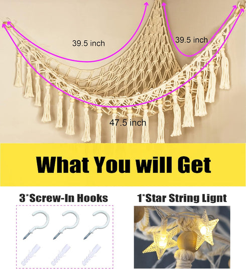 Stuffed Animal Toy Storage Hammock with LED Light - Macrame Jumbo Doll Corner Stuff Animals Organizer Decorations - Cute Hanging Plushie Net Kids ...