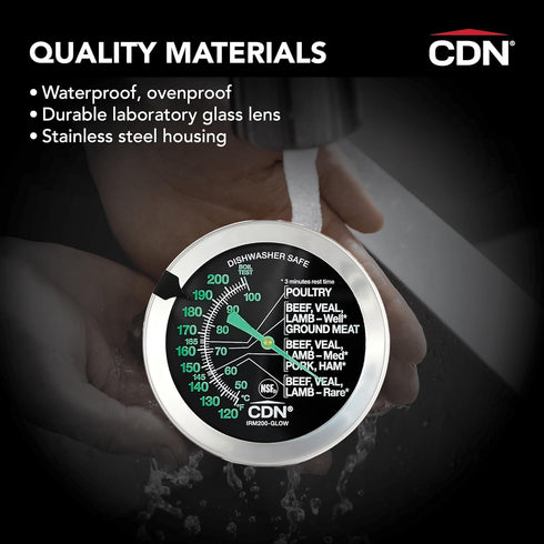 CDN Ovenproof Meat Thermometer – Glow Dial | ProAccurate® | Waterproof | 2" Dial | For Roasting, Poultry, Beef | Recalibratable | Easy-Read | IRM2...