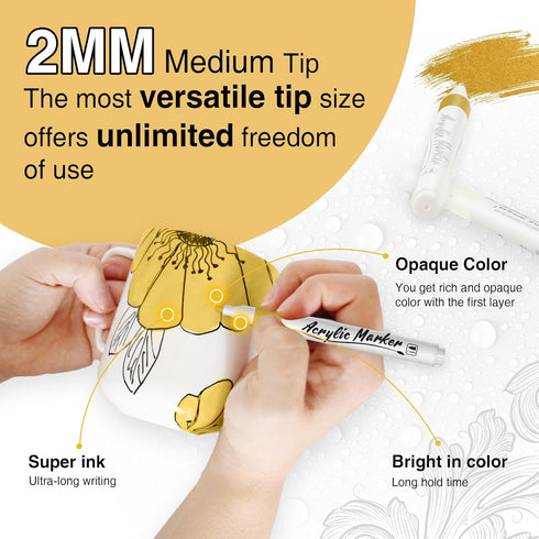 9 Pack of Acrylic Paint Pens Medium Tip (2-3mm) in White, Gold, and Silver Colors Acrylic Paint Pens for Wood, Canvas, Stone, Rock Painting, Glass...