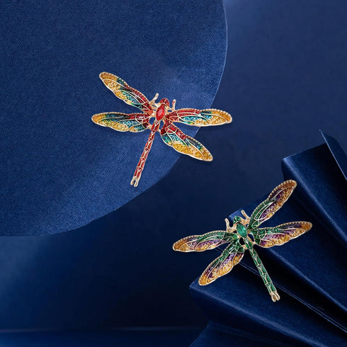 2Pcs Retro Crystal Dragonfly Brooches Elegant Enamel Rhinestone Animal Statement Brooch Pins Fashion Jewelry Accessories for Women Girl Gift Gold...