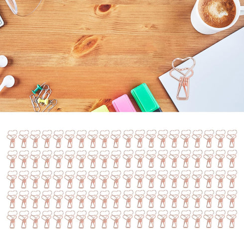 100 Pcs Mini Clips, Heart Shape Multicolor Paper Clips for Paperwork, Home, School, Office Supplies (Rose Gold)...