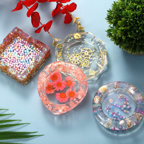 WILLBOND 4 Pieces Silicone Large Resin Mold Square Coaster Casting Heart-Shaped Rhombus Shape Coaster Round Shape Epoxy Mold for DIY Resin Making,...