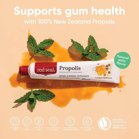 Red Seal Propolis Herbal & Mineral Natural Toothpaste - Fluoride Free, Organic, NATRUE Certified Natural- Supports Natural Gum Health and Oral Hyg...