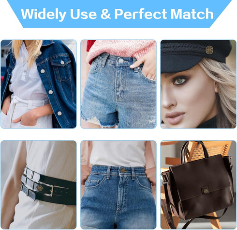 Button Pins for Jeans, 17 mm/20mm Adjustable Reusable Replacement Buttons 8 Pcs No Sew Removable Metal Buttons and No Tools Instant with Screwdriv...