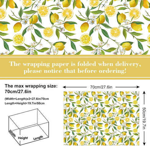 Generic AnyDesign 12 Sheets Summer Lemon Wrapping Paper - Not Roll - Watercolor Lemon Flowers Gift Wrap Paper Bulk Folded Flat Art Paper for Summe...
