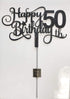 Black Glitter 50th Birthday Cake Topper, Happy 50th Birthday Cake Topper, 50th Birthday Party Decorations...