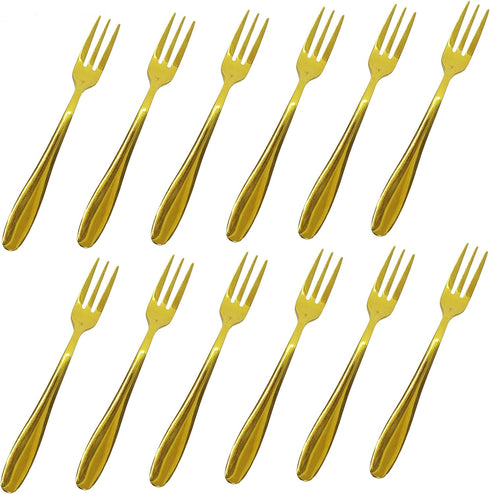 Comicfs 12-Piece Appetizer Small Forks, 5.2 Inches, Dessert Forks Stainless Steel, Gold 3-Tine Portable Cocktail Salad Fruit Forks for Party Trave...