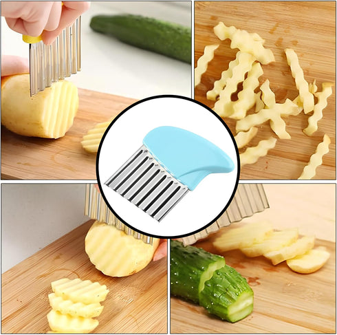Potato Cutter Crinkle Wavy Shape French Fries Potato Chips Cuting Knife Stainless Steel Cucumber Carrot Vegetable Salad Waves Cutting Tool...