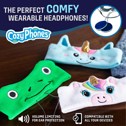CozyPhones Over The Ear Headband Headphones - Kids Headphones Volume Limited with Thin Speakers & Super Soft Fleece Headband - Green Frog......