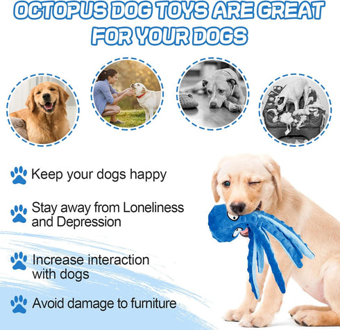 Alphatool Squeaky Dog Toy, Octopus Toys for Aggressive Chewers, Tough No Stuffing Plush Large Dogs, Crinkle Interactive Puppy Small Medium Dogs...