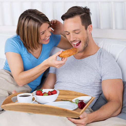 Greenco Bamboo Angular Sides Butler Serving Food Tray with Handles - Can Be Placed On Lap | Trays for Dining | Great for Eating On Couch, Living R...