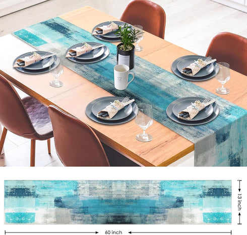 Emvency Farmhouse Table Runner, Modern Teal and Grey Abstract Art Painting for Kitchen Coffee Table Family Dinners Holiday Parties Wedding Events ...