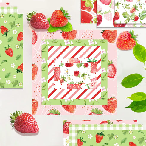 VIVIQUEN 24 Pack Sweet Strawberry Pattern Double-Sided Paper, 12-inches Fruit Plaid Textured Scrapbook Paper Craft Paper Folded Flat for DIY Backg...