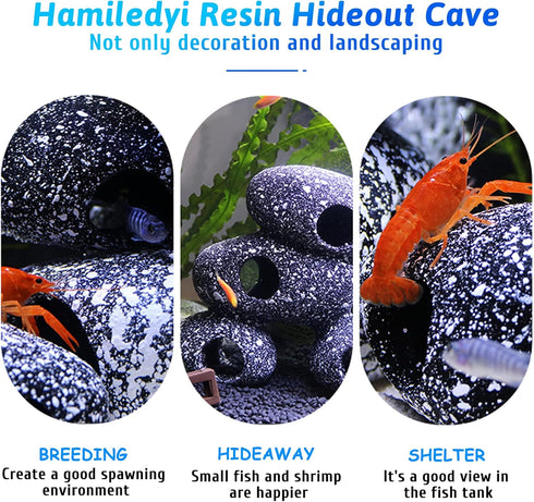 Hamiledyi Cichlid Rock Cave Betta Hideout Resin Aquarium Decoration Caves Small Fish Shelter Stone Hideaway Resin Fish Tank Accessories Ornaments ...