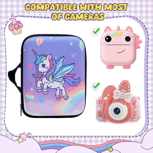 Waterproof Camera Case,Digital Storage Bag for Kids Girls Boys Ages 8-10 Small,Purple Unicorns Toy Instant Print Cameras Holder Bag,Video Print Se...