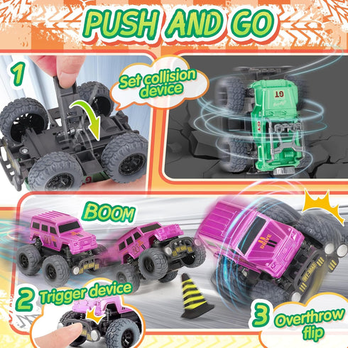 Monster Truck Toys for Boys, 4 Pcs Toy Cars Flip Stunt Car, Pull Back Race Cars Party Favors Friction Powered Cars Retro Toddler Toys Vehicles Goo...