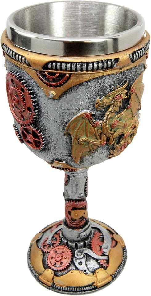 Atlantic Collectibles Steampunk Robotic Cyborg Dragon Fire Wheel Engine 5oz Wine Drink Goblet Chalice...