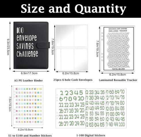 100 Envelopes Challenge Binder Kit A5 Size Money Saving Budget Binder with Numbers 100 Day Cash Envelopes Savings Challenges Book Planning to Save...